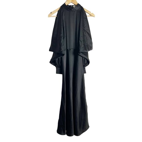 ARIAS New York Black Cold Shoulder Halter Mock Neck Midi Dress Size 4 - Picture 6 of 15